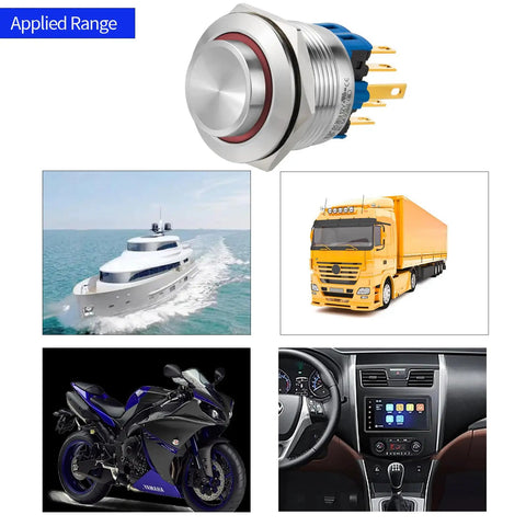 25mm UL Listed Momentary Push Button Switch With High Round Head 2NO2NC DPDT SPDT Stainless Steel Shell for vehicles and boats