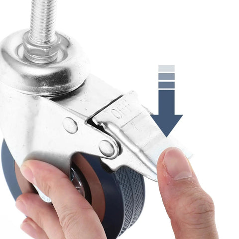 Upgrade Your Setup With These 4 Pack 3 Inch PVC Swivel Caster Wheels Featuring A Secure Brake And M12 Threaded Stem, close-up of brake lever.