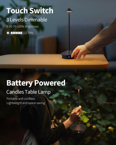 Person using Go Anywhere Cordless Table Lamp Set Of 2 With Portable LED Desk Lamps And A 5000mAh Rechargeable Battery.