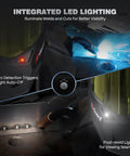 Smart Auto Shade Welding Helmet With 180 Degree Panoramic View True Color Lens, showing integrated LED lighting in use.
