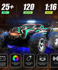 All Terrain Remote Control Car For Kids 1 To 16 Scale High Speed 25 Km Per Hour RC Truck With Colorful LED Lights On Road
