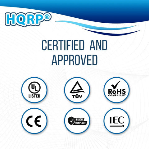 Certification logos for HQRP products: UL Listed, TÜV, RoHS compliant, CE, REACH compliant, IEC.