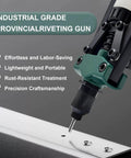 Billion Gold Heavy Duty Double Handle Rivet Gun With Spring Loaded Fast Release Mechanism in action on metal surface.