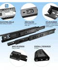 Side Mount Ball Bearing Drawer Slides For Full Extension 1 Pair Smooth Silent Glide Easy Snap On Mount Fits 10 To 22 Inch Drawers 20 Inch Length 500mm Option Durable Heavy Duty Metal, featuring zinc plating and nylon rubber parts.