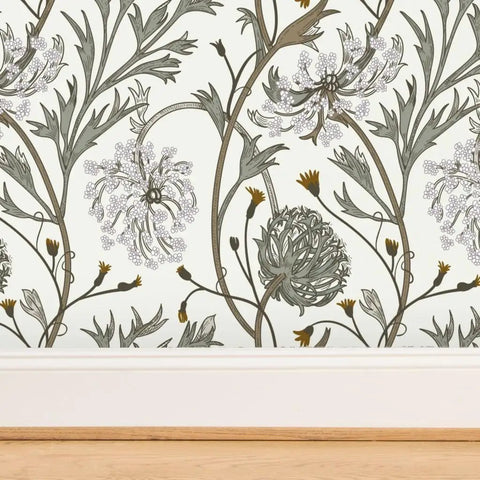 Straight Up Stunning Jumbo Floral Neutral Wallpaper With Matte Linen Texture And Durable Pvc Free Build Zero Hassle Paste To Paper Install For Kitchens Bathrooms And Commercial Spaces, showing delicate floral design.