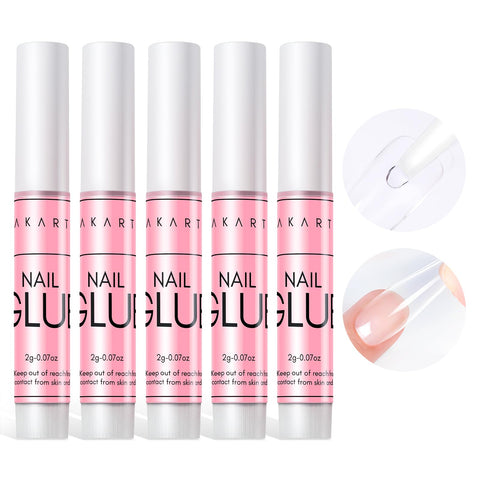 Five Fast Air Dry Nail Glue tubes for Press On Nails 5-10 Seconds No UV Lamp Needed Hema-Free Strong Bond for Nail Tips