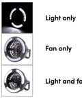 Two Person Dome Tent And Hanging LED Lantern Fan Camping Gear Set showing light only, fan only, and light and fan modes