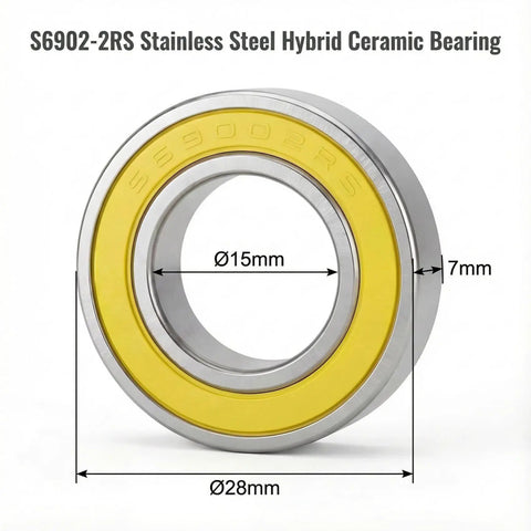 Stainless Steel Ceramic Hybrid Radial Bearing For Bike Hubs 15x28x7mm ABEC3 Precision Front And Rear Wheel Hub Bearings