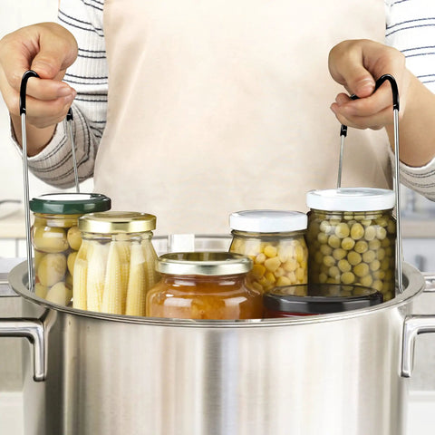 12 Inch Stainless Steel Canning Rack With Contour Handles For Pressure Canner Pot Holds 7 Pint Or 6 Quart Jars in use