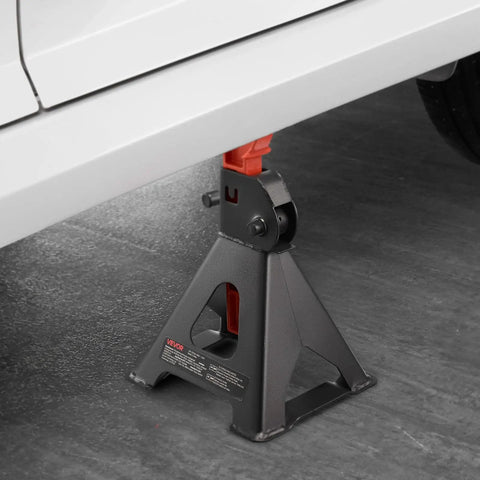 Beefy 3 Ton Jack Stands With Locking Pins Adjustable Height 10.8 To 16.3 Inches in use holding up a vehicle
