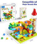 Colorful Motorized Marble Run Elevator Kit With Perpetual Motion Machine playset, measuring 12.6x10x14.96 inches.