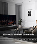 Living room with Black Recessed Canless 4 Inch Wafer Pot Lighting, dimmable from 5% to 100%, showcasing ambiance lighting.