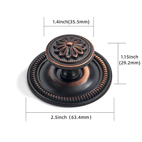 Oil Rubbed Bronze Cabinet Knobs With Backplates, 2.5 Inch, 2 Pack, Vintage Style, front view