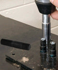 Heavy Duty Hydraulic Knockout Set with Thread Draw Replacement Punch Driver Kit in use on metal sheet