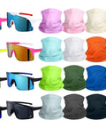 24 Piece Polarized Sports Sunglasses And Breathable Neck Gaiter Face Mask Set For Men Women, assorted colors, front view.