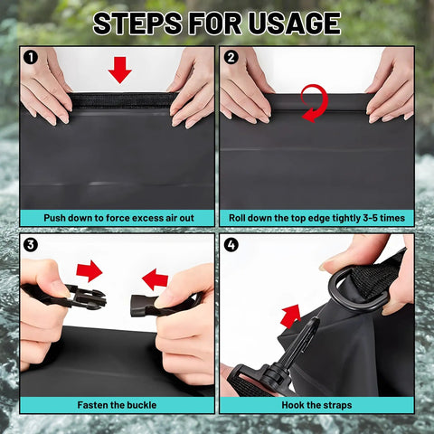 Steps for using Ultra Dry Roll Top Waterproof Bag For Kayaking And Beach Adventures, Lightweight Floating Backpack 5L 10L 20L
