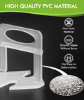 1/8 Inch Tile Leveling Clips Kit 1000pcs Leveler Spacers for DIYers and Pros, non-toxic PVC material close-up and details