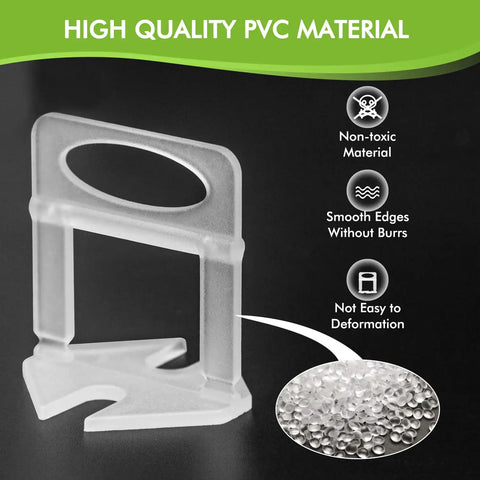 1/8 Inch Tile Leveling Clips Kit 1000pcs Leveler Spacers for DIYers and Pros, non-toxic PVC material close-up and details