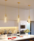 Modern Gold Pendant Lights With Clear Glass Shades Adjustable Hanging Fixtures For Kitchen Island And Living Room