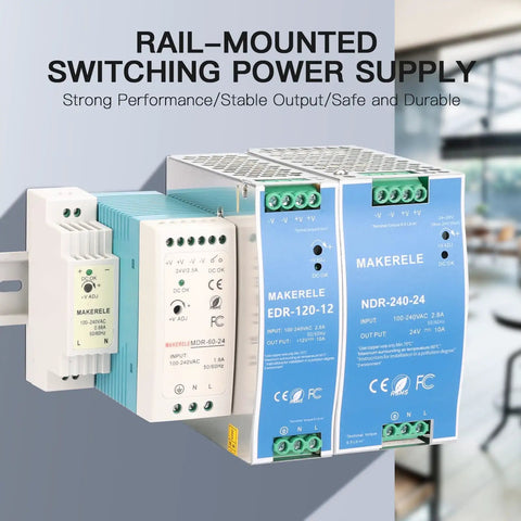 Compact 15W 24V DC DIN Rail Power Supply With AC To DC Input 100 240V 50 60Hz Slim beefy industrial power supply on DIN rail