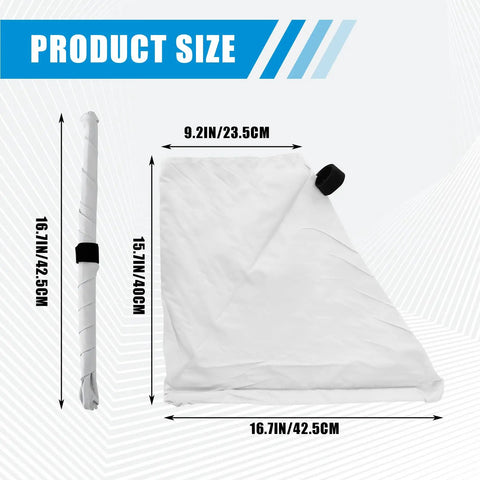 Heavy Duty Transparent EV Charger Port Cover With Slick Magnetic Closure No Sweat All Weather Shield Against Rain Snow UV Poly Fabric Protector For Electric Vehicles size dimensions shown in image with measurements.
