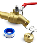 Fast Drain Water Heater Drain Valve Kit With Full Port 3/4 MIP To 3/4 GHT Connection, brass valve, red handle, chain and tape