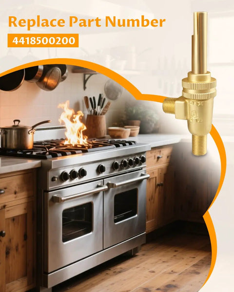 Four Piece Gas Burner Valve Fits JTRH-2FHT JTRH-36B JTRH-36B-36C JTRH-36GT Plus JB JMSS-05-T-60 and Other JTRH JMSS Series Replacements 4418500200 Horizontal Split Valve 1/8 Inch MPT to 3/8-27, brass valve on range