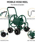 4 Wheel Garden Hose Reel Cart With Storage Basket Portable Hose Cart For Lawn Garden Backyard And Farm Easy Roll Design