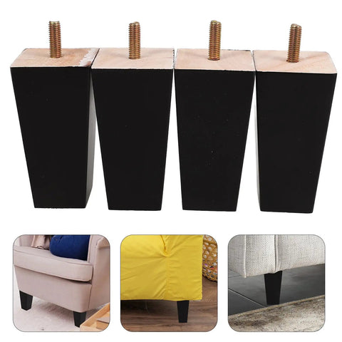 4 Pcs Wood Furniture Legs Replacement For Sofa, Coffee Table, Dresser And Cabinet Bed Feet Black Minimalist Style
