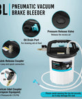 3L Pneumatic Brake Bleeder Vacuum Pump Kit For One Person Operation with quick-release coupler and pressure release valve