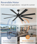 72 Inch Ceiling Fan No Light With Remote Control 8 Blades Quiet DC Reversible Motor for indoor living room