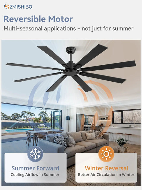 72 Inch Ceiling Fan No Light With Remote Control 8 Blades Quiet DC Reversible Motor for indoor living room