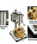 Mini Benchtop Drill Press With Variable Speed For Precision Watch Repair And Jewelry Making 0.01mm Accuracy detailed view with brushed silver finish and brass-tone components.