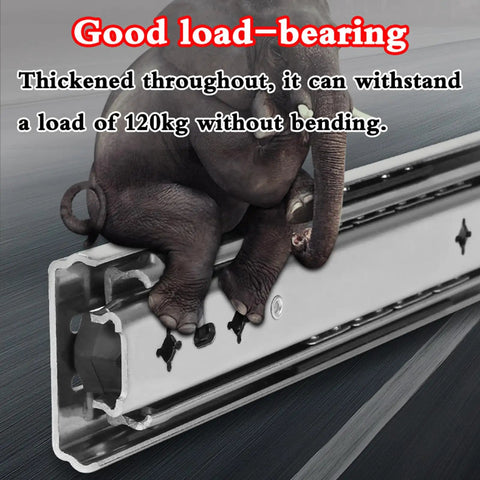 Top Shelf Heavy Duty Drawer Slides For Dining Tables And Cabinets Full Extension Runner Rails with elephant demonstrating load capacity.
