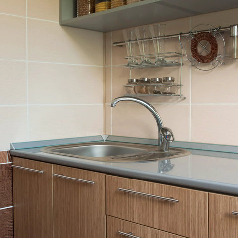 Kitchen with stainless steel cabinet handles and modern fixtures, showcasing 5 Pack Stainless Steel Kitchen Cabinet Handles T Bar Drawer Pulls 12 Inch Length With 7.5 Inch Center Spacing Satin Brushed Nickel Hardware For Kitchen Cupboard Doors And Bathroom Furniture.