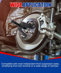 Universal Front And Rear Wheel Hub Puller Set for Flange Type Axle Remover Tool installed on vehicle axle