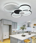 6 Ring Black LED Ceiling Light Fixture With Remote Control 60W Dimmable Flush Mount Chandelier in modern kitchen setting