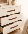 4 Pack Leather Drawer Pulls With Mounting Screws Brown Leather Handles With Zinc Alloy Hardware on white dresser