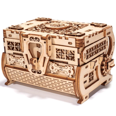3D Wooden Puzzle Treasure Box With Moving Drawers And Mechanical Gears, DIY Model Kit For Adults And Kids, Creative Gift For Birthday Or Christmas, Fun Interactive Jewelry Storage Puzzle Box, wooden treasure box