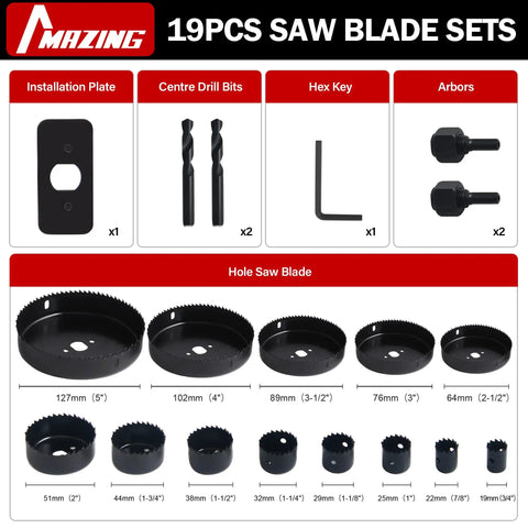 Pro Grade Hole Saw Kit 19-Piece Set With 3/4 Inch To 5 Inch Blades, Mandrels, Drill Bits, Installation Plate, Hex Key And Case
