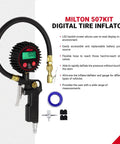 Digital Tire Inflator With Gauge 14 Inch Rubber Hose 250 PSI 3 In 1 Inflate Deflate And Measure Brass Lock On Chuck