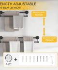 Adjustable 16 To 26 Inch Double Bath Towel Bar For Bathroom SUS304 Stainless Steel Towel Holder Hotel Style Wall Mount Matte Black