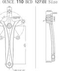 Technical drawing of One Pair Universal Square Taper Bike Crank Arms 127mm 110mm BCD Forged 6061 T6 Alloy