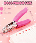 Two Size Single Hole Punch Set With One Quarter Inch And One Eighth Inch, handy pink soft grip handheld paper punch on pink background