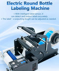 Semi Automatic Round Bottle Label Applicator Machine's label sensors and adjustable output for accurate labeling.