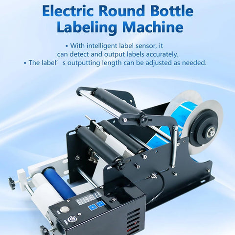 Semi Automatic Round Bottle Label Applicator Machine's label sensors and adjustable output for accurate labeling.