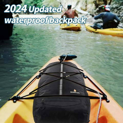 20L Waterproof Dry Bag Backpack With Waist Pouch And Phone Case For Kayaking And Boating on kayak, river view