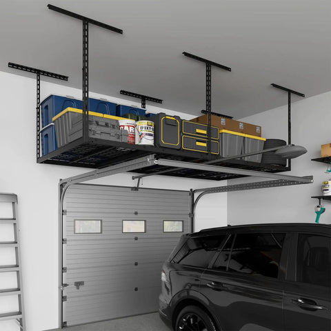 Heavy Duty Overhead Garage Storage Rack System 4x8 Foot Ceiling Organizer Adjustable 26 To 40 Inches 750 Pound Capacity