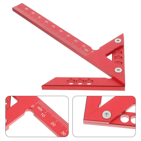Dead On Aluminum Center Scriber Marking Gauge Wheel For Slick Woodworking Line Scribing And 45 Degree Angle Layouts In Professional Carpentry Workshops, red aluminum with measurements.