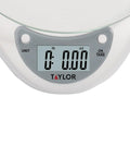 Digital Kitchen Scale With Glass Platform, Tare Button, White Plastic Body, 11 Lb 5 Kg Capacity, Precise 0.1 Oz And 1 G Increments display